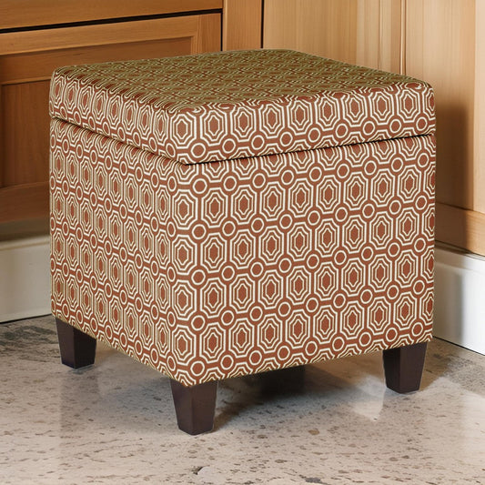 Ottoman | 20 x 20 | Geometric Upholstery | Hidden Storage | Orange