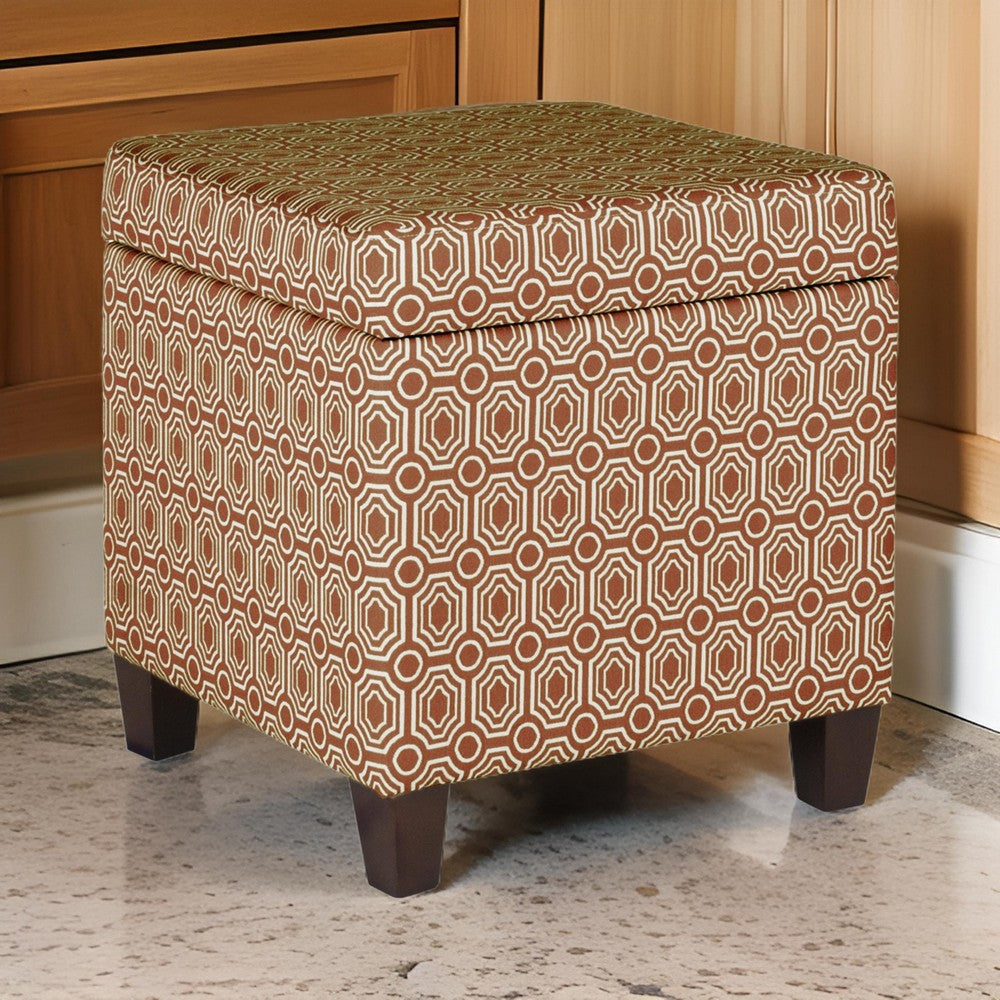 Ottoman | 20 x 20 | Geometric Upholstery | Hidden Storage | Orange