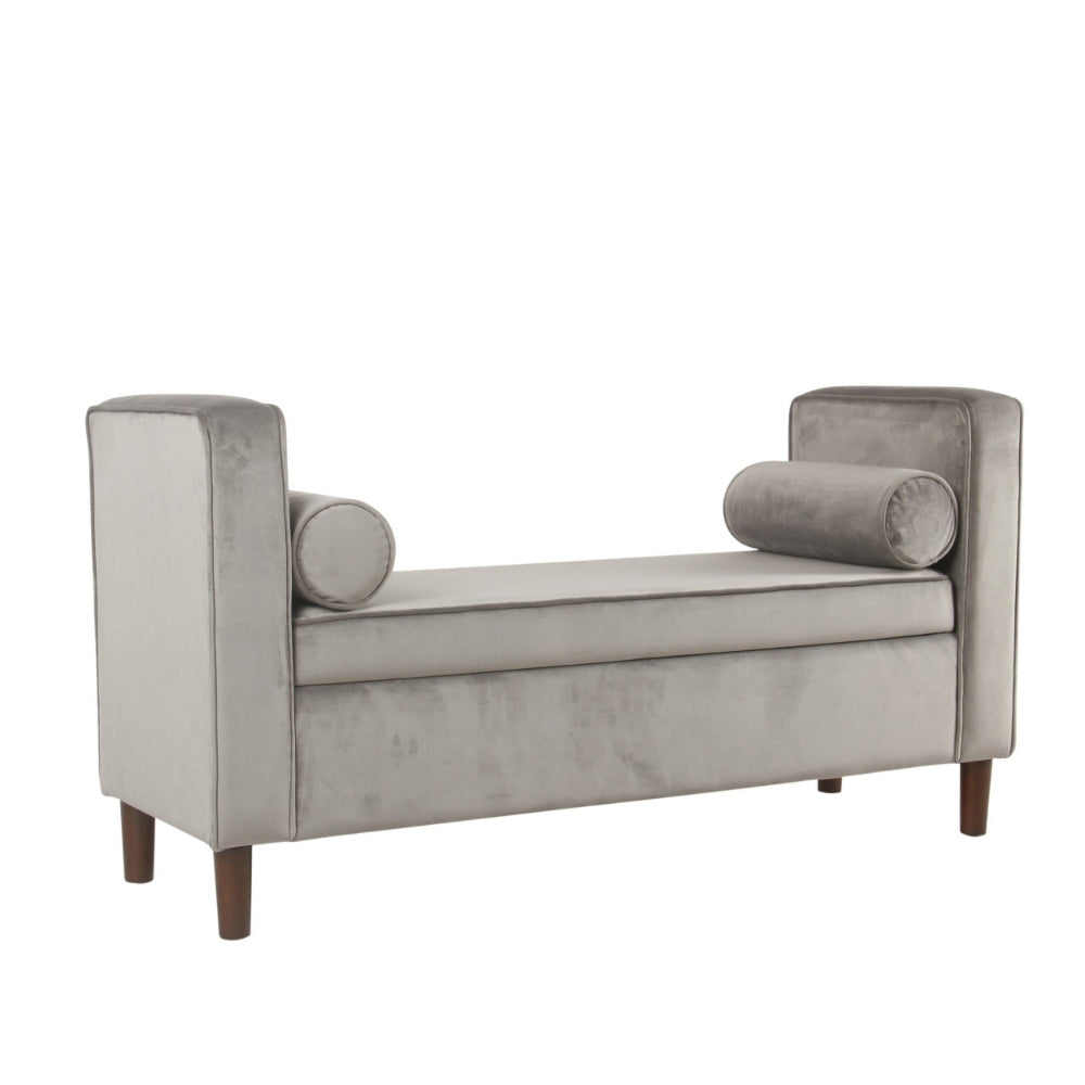 Velvet Upholstered Wooden Bench with Lift Top Storage and Two Bolster Pillows Gray - K7395-B269 By Casagear Home KFN-K7395-B269