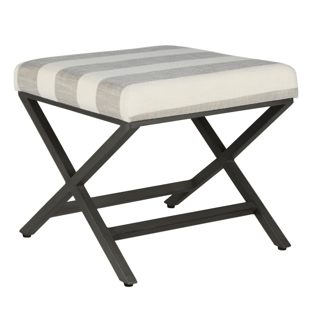 Stripe Pattern Fabric Upholstered Ottoman with X Shape Metal Legs Cream and Gray - K7401-F2060 By Casagear Home KFN-K7401-F2060