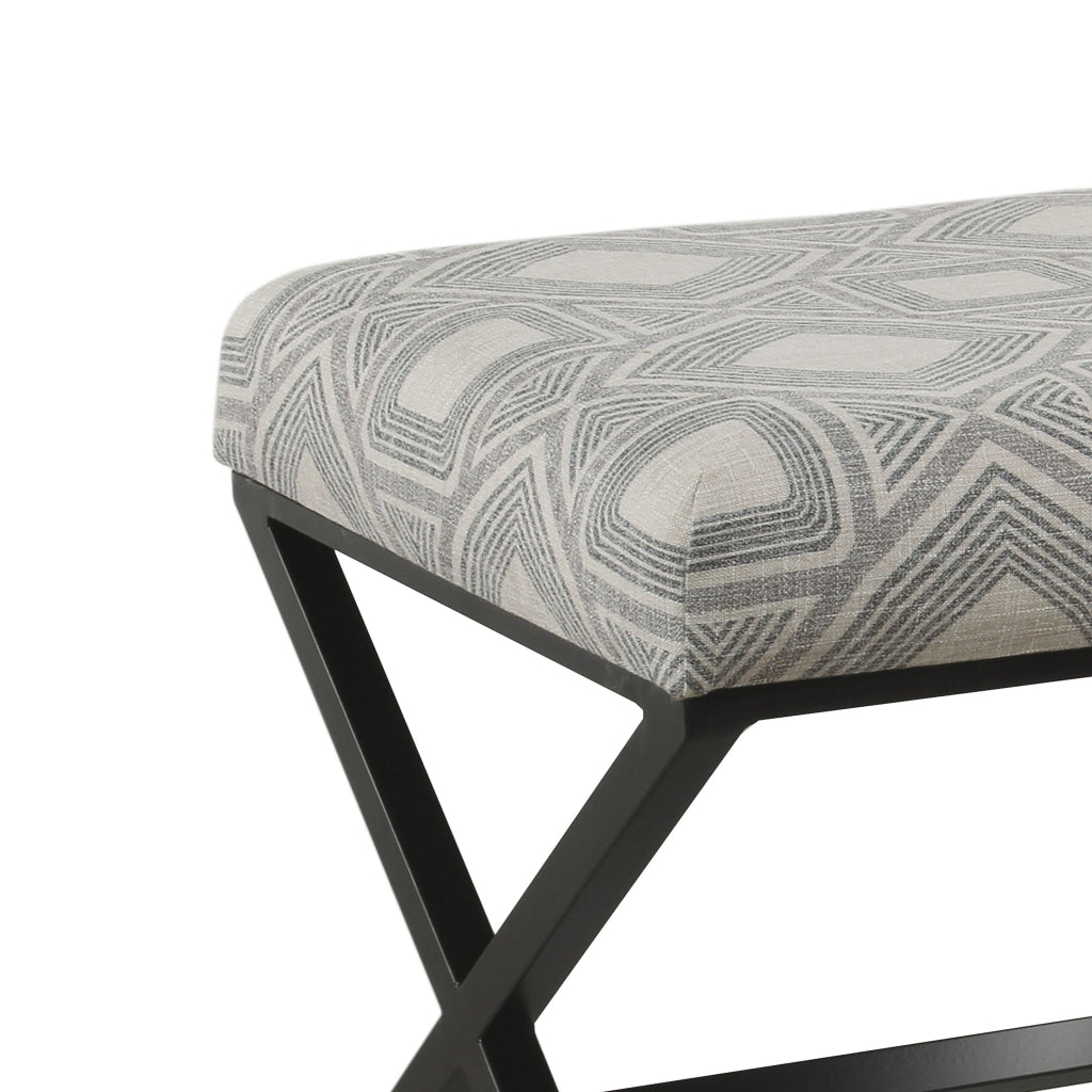 Geometric Pattern Fabric Upholstered Ottoman with X Shape Metal Legs Gray and Cream - K7401-F2348 By Casagear Home KFN-K7401-F2348