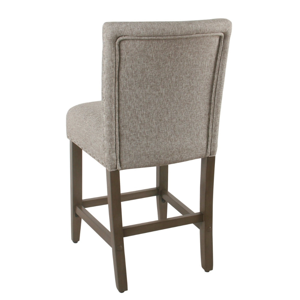 Fabric Upholstered Wooden Counter Stool with Striking Nail head Trims Gray and Brown - K7570-24-F2183 By Casagear Home KFN-K7570-24-F2183