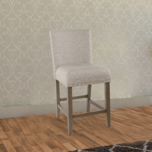 Counter Height Stool | Upholstered Seat | Nailhead Trim | Gray & Brown