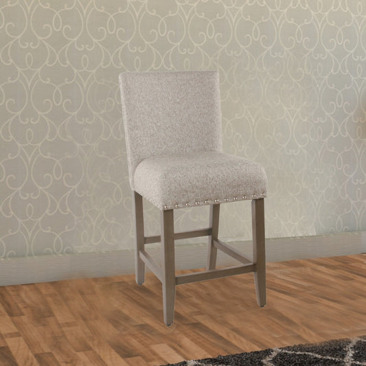 Counter Height Stool | Upholstered Seat | Nailhead Trim | Gray & Brown