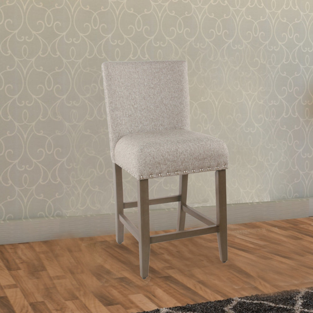 Counter Height Stool | Upholstered Seat | Nailhead Trim | Gray & Brown