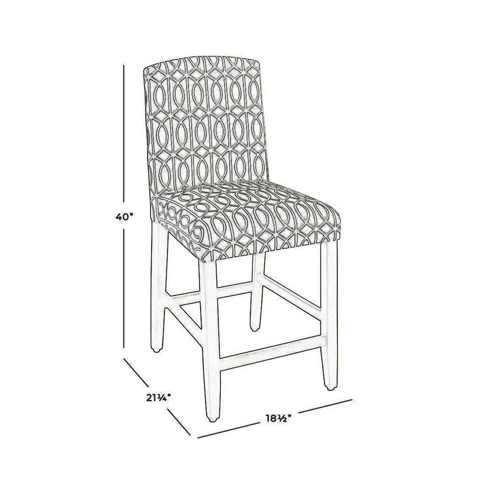 Fabric Upholstered Wooden Barstool with Trellis Pattern Cushioned Seat, Multicolor - K7576-24-A769 By Casagear Home