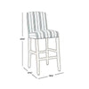 Barstool | Striped Upholstered Seat | Wood Frame | White & Blue