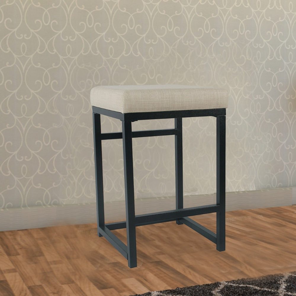 Counter Stool | Upholstered Padded Seat | Open Back | Beige & Black