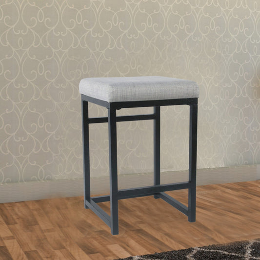 Counter Stool | Upholstered Padded Seat | Open Back | Gray & Black