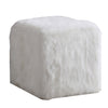 Faux Fur Upholstered Wooden Ottoman in Cube Shape, White By Casagear Home