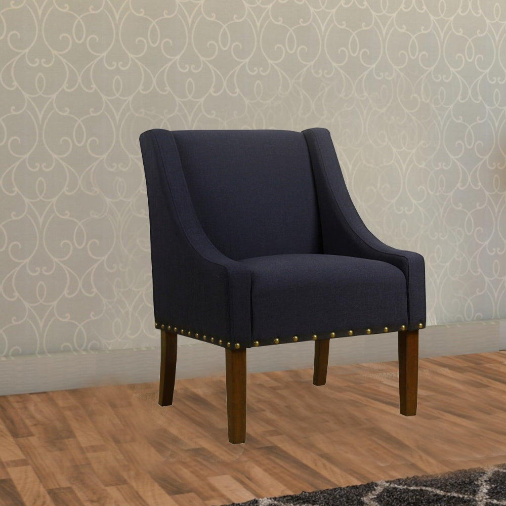 Fabric Upholstered Accent Chair with Swooping Arms and Nail Head Trim, Blue and Brown - K7683-F2176 By Casagear Home