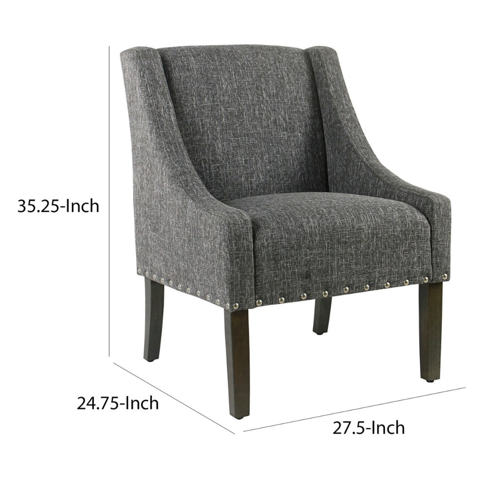 Fabric Upholstered Wooden Accent Chair with Swooping Arms and Nail Head Trim Gray and Brown - K7683-F2182 By Casagear Home KFN-K7683-F2182