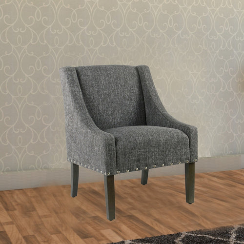 Accent Chair | Swooping Arms | Nailhead Trim | Gray & Brown