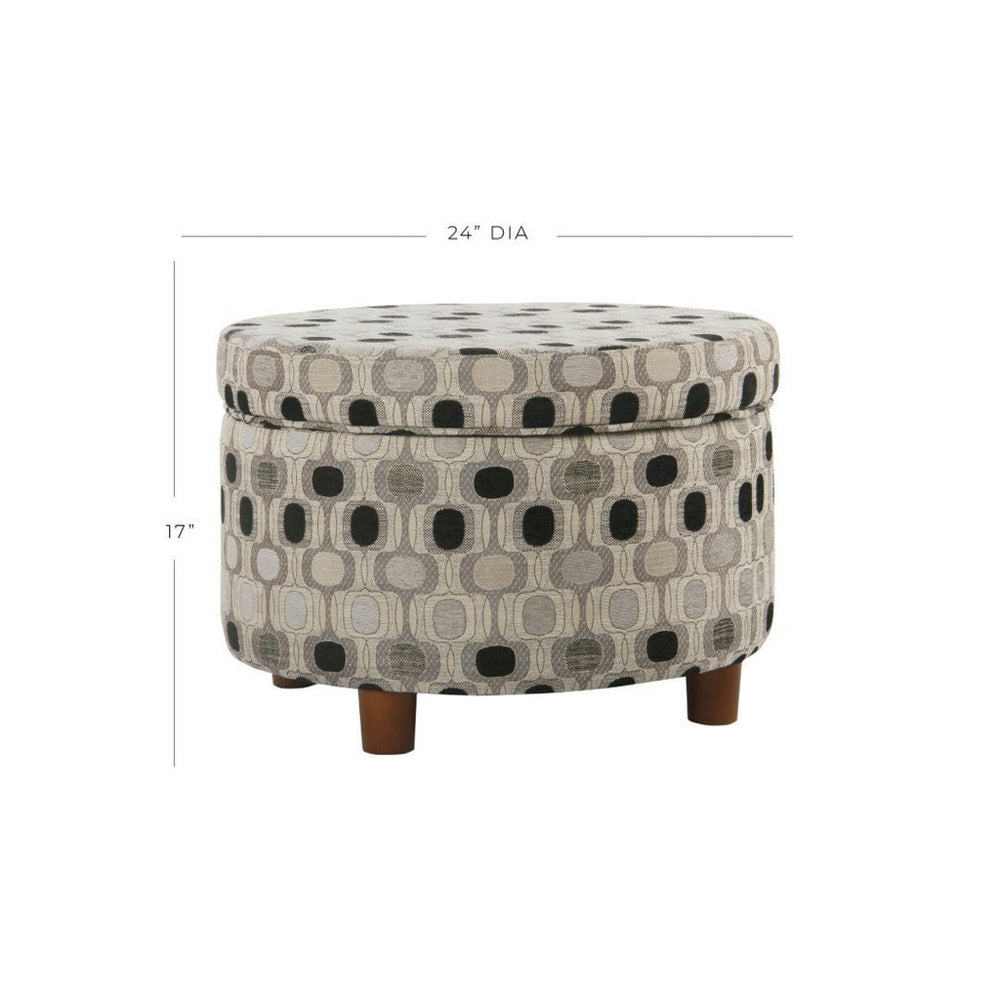 Wooden Ottoman with Geometric Patterned Fabric Upholstery and Hidden Storage Multicolor - K7703-F1147 By Casagear Home KFN-K7703-F1147