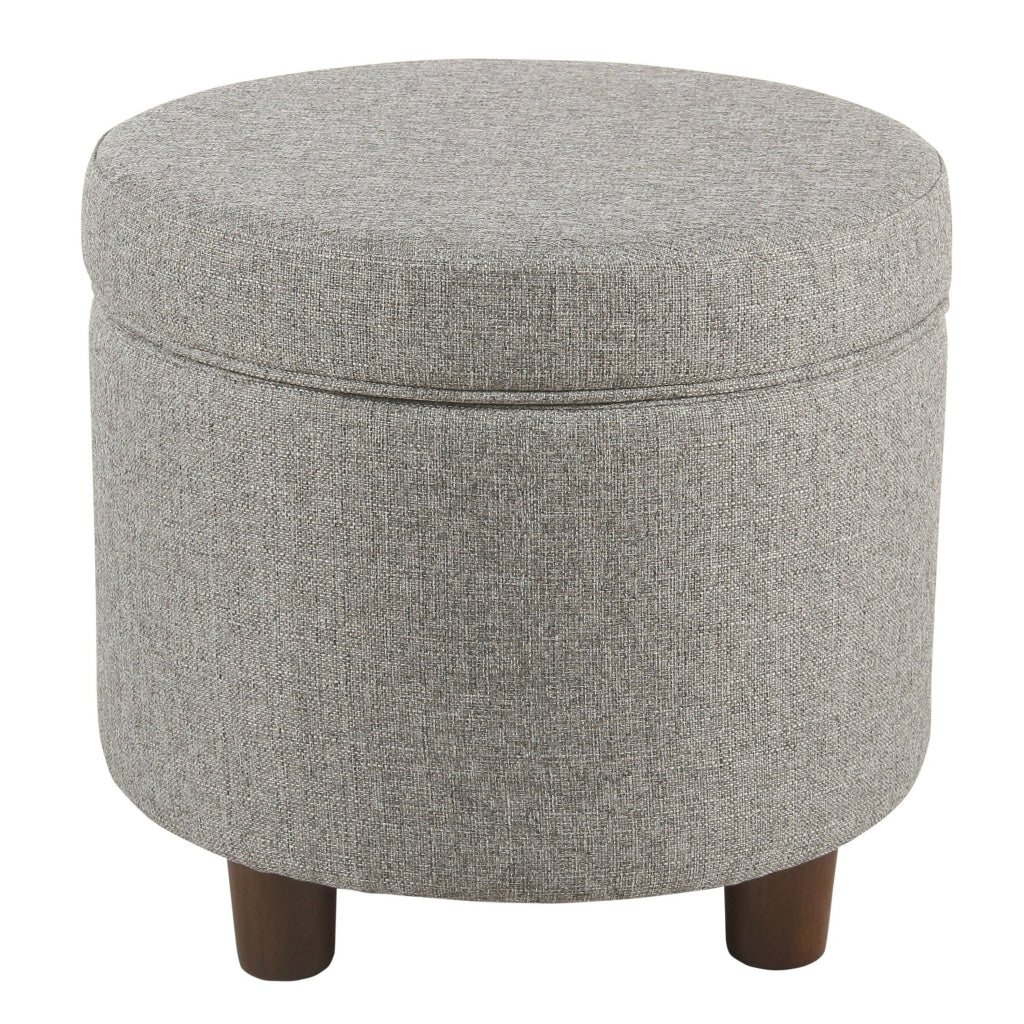 Fabric Upholstered Round Wooden Ottoman with Lift Off Lid Storage Light Gray - K7716-F2297 By Casagear Home KFN-K7716-F2297