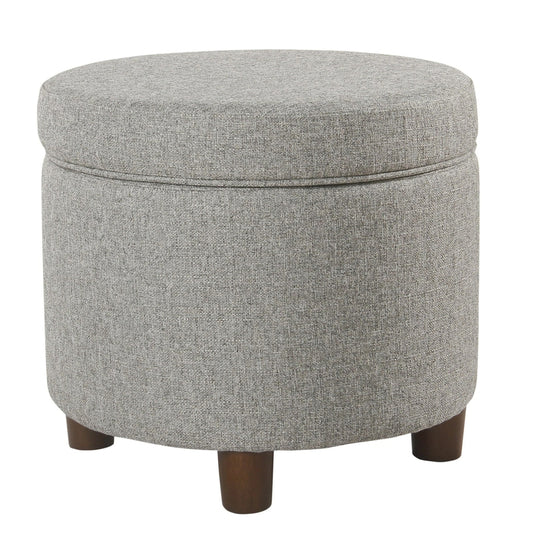 Ottoman | Round Shape | Lift Off Lid Storage | Light Gray Upholstery