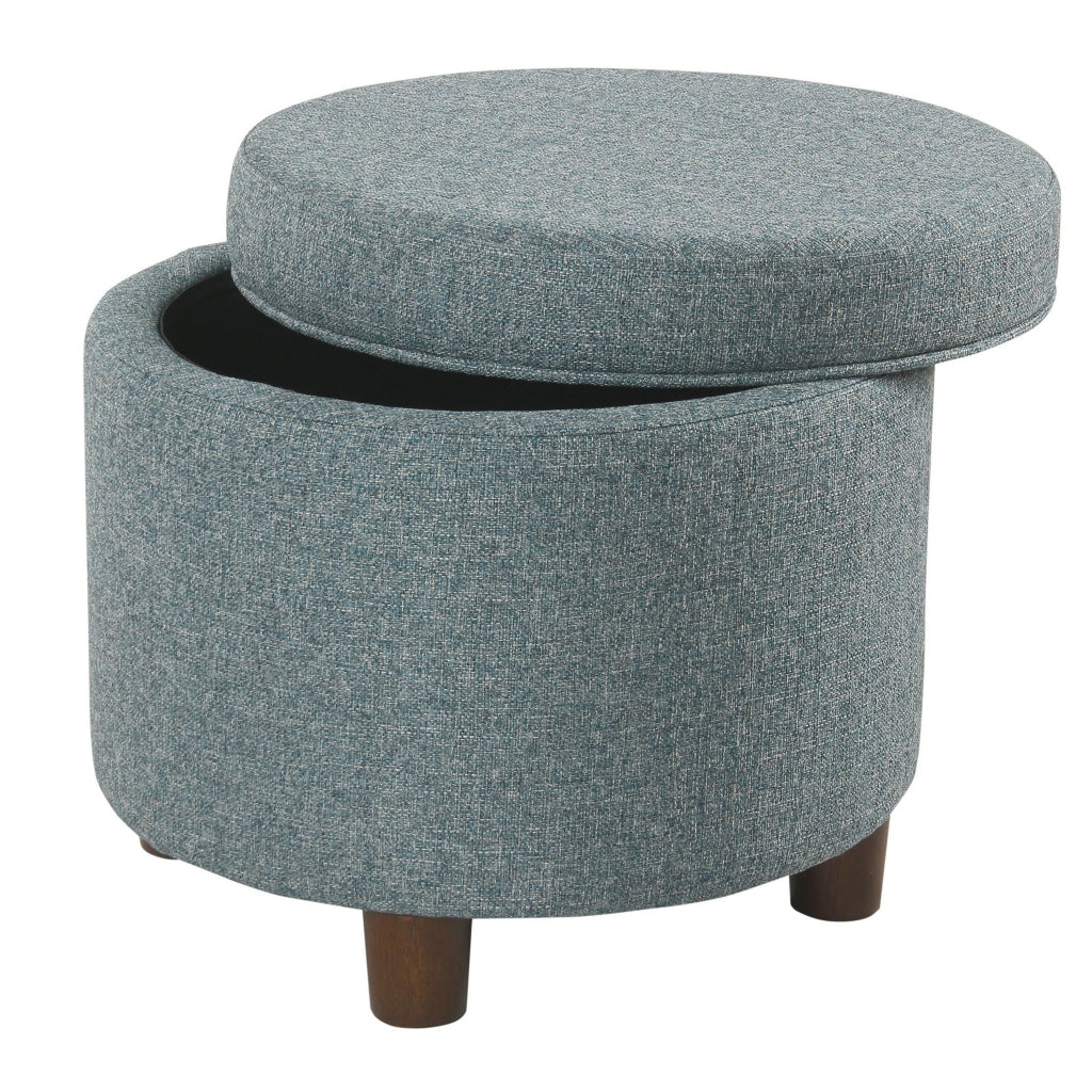 Fabric Upholstered Round Wooden Ottoman with Lift Off Lid Storage Teal Blue - K7716-F2298 By Casagear Home KFN-K7716-F2298