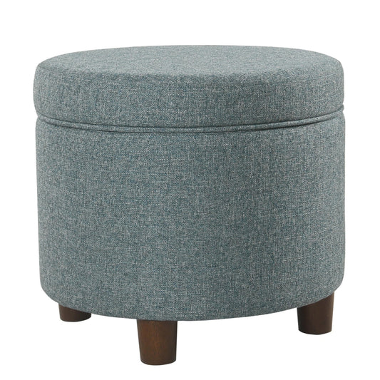 Ottoman | Round Shape | Lift Off Lid Storage | Teal Blue Upholstery