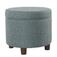 Fabric Upholstered Round Wooden Ottoman with Lift Off Lid Storage, Teal Blue - K7716-F2298 By Casagear Home