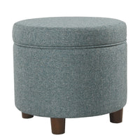 Ottoman | Round Shape | Lift Off Lid Storage | Teal Blue Upholstery