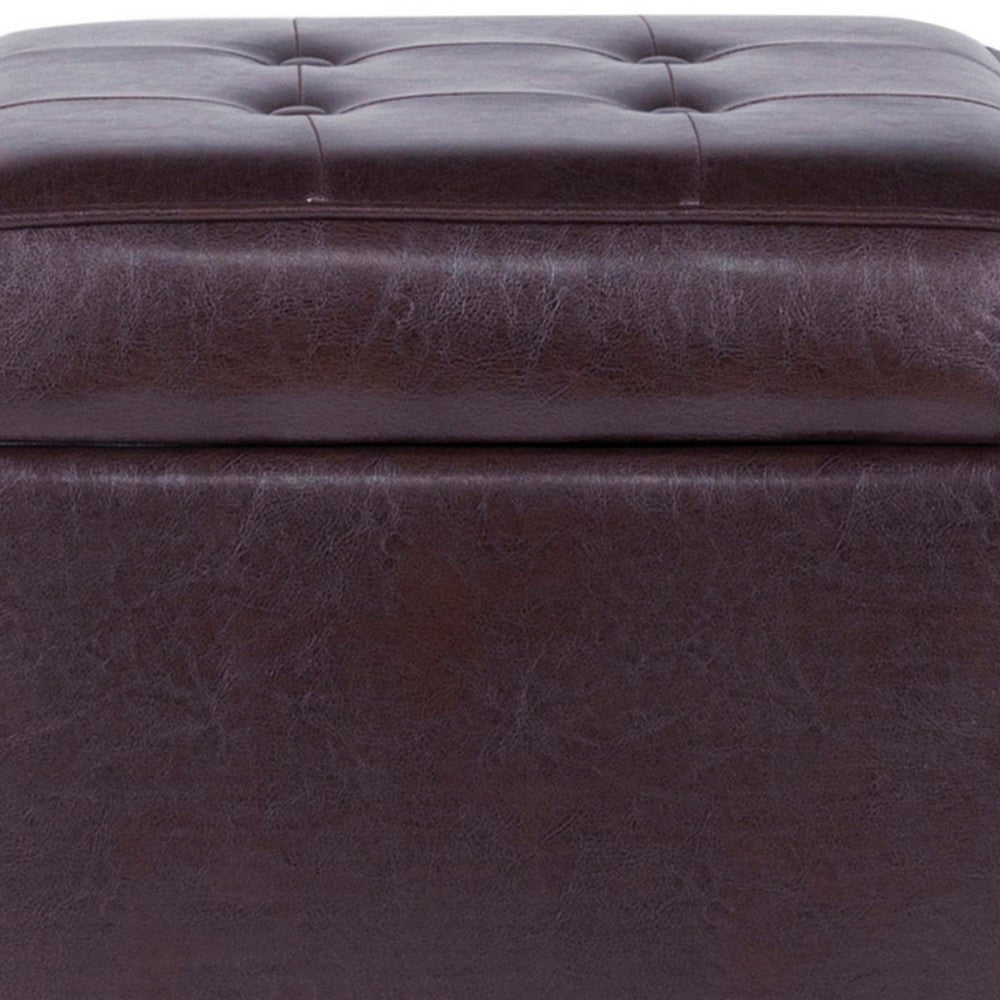 Square Shape Leatherette Upholstered Wooden Ottoman with Tufted Lift Off Lid Storage, Brown - N5762-E155 By Casagear Home