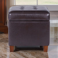 Ottoman | 20 x 20 | Faux Leather | Tufted Lift Off Lid | Brown