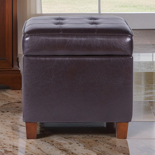 Square Shape Leatherette Upholstered Wooden Ottoman with Tufted Lift Off Lid Storage, Brown - N5762-E155 By Casagear Home