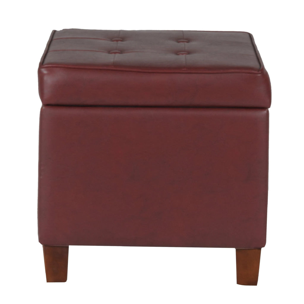 Square Shape Leatherette Upholstered Wooden Ottoman with Tufted Lift Off Lid Storage Red - N5762-E607 By Casagear Home KFN-N5762-E607