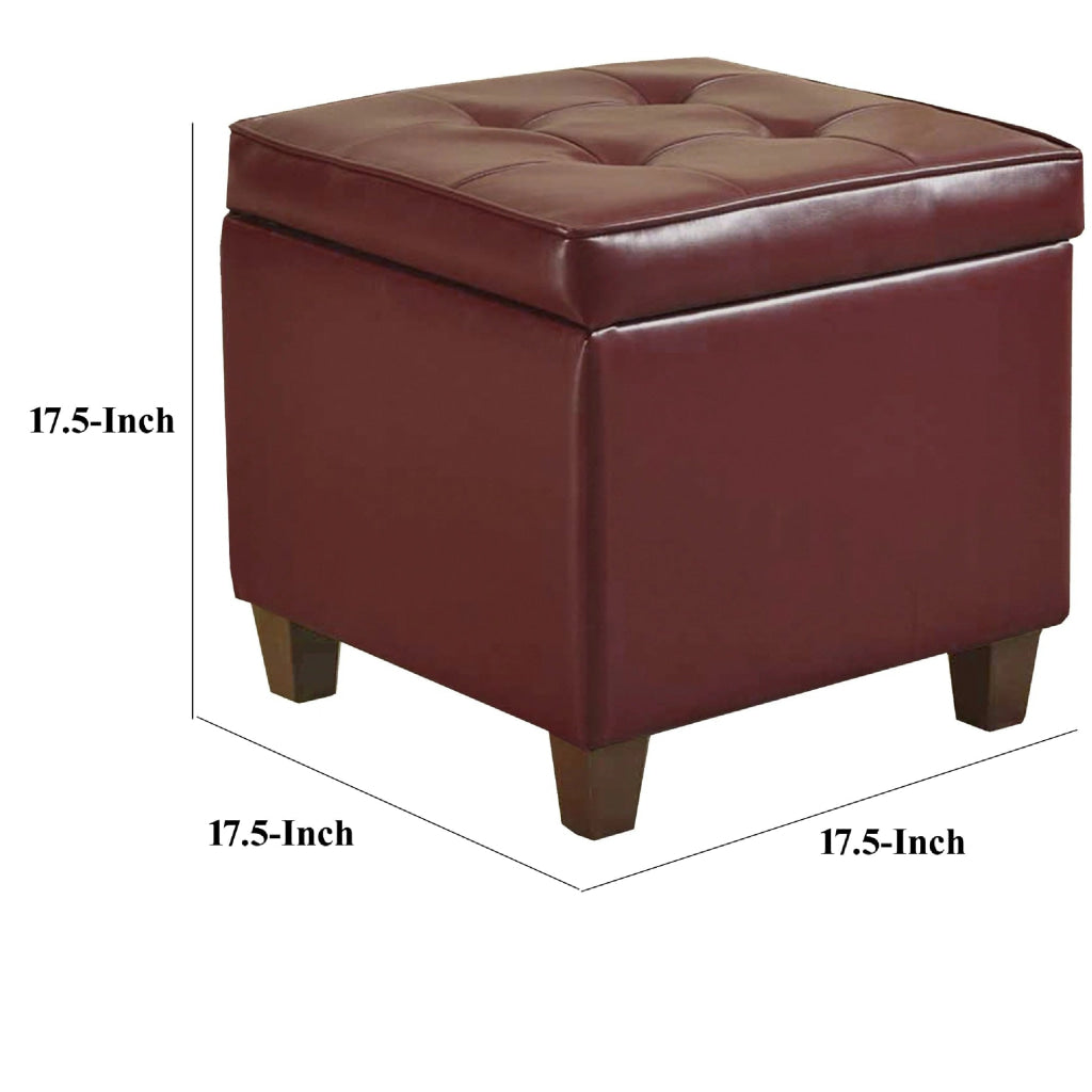 Square Shape Leatherette Upholstered Wooden Ottoman with Tufted Lift Off Lid Storage Red - N5762-E607 By Casagear Home KFN-N5762-E607