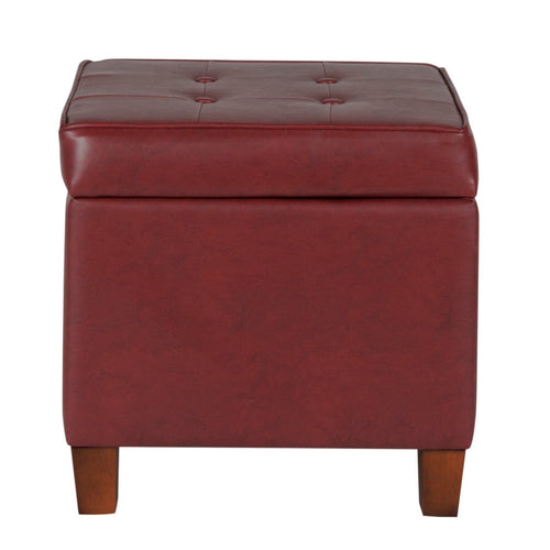 Ottoman | 20 x 20 | Faux Leather | Tufted Lift Off Lid | Red