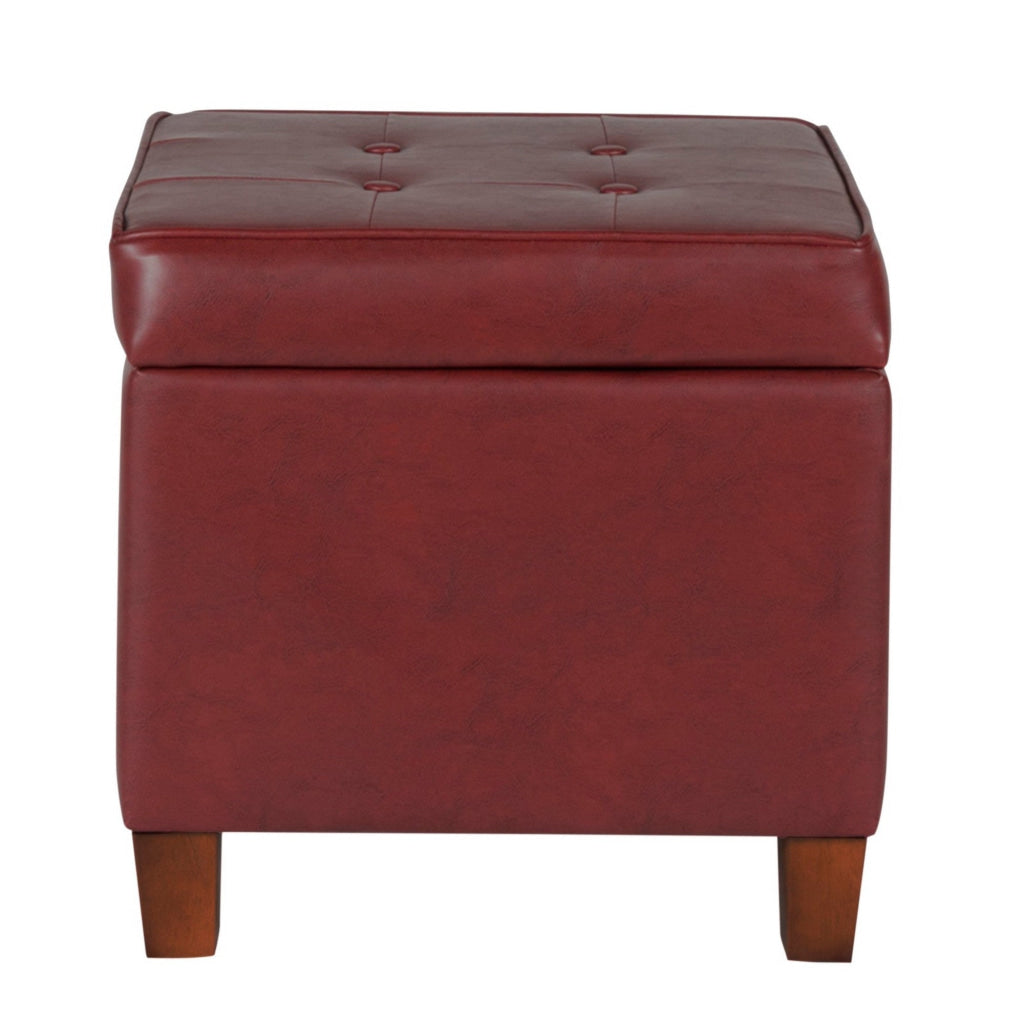 Square Shape Leatherette Upholstered Wooden Ottoman with Tufted Lift Off Lid Storage Red - N5762-E607 By Casagear Home KFN-N5762-E607