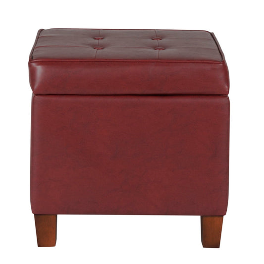 Square Shape Leatherette Upholstered Wooden Ottoman with Tufted Lift Off Lid Storage, Red - N5762-E607 By Casagear Home