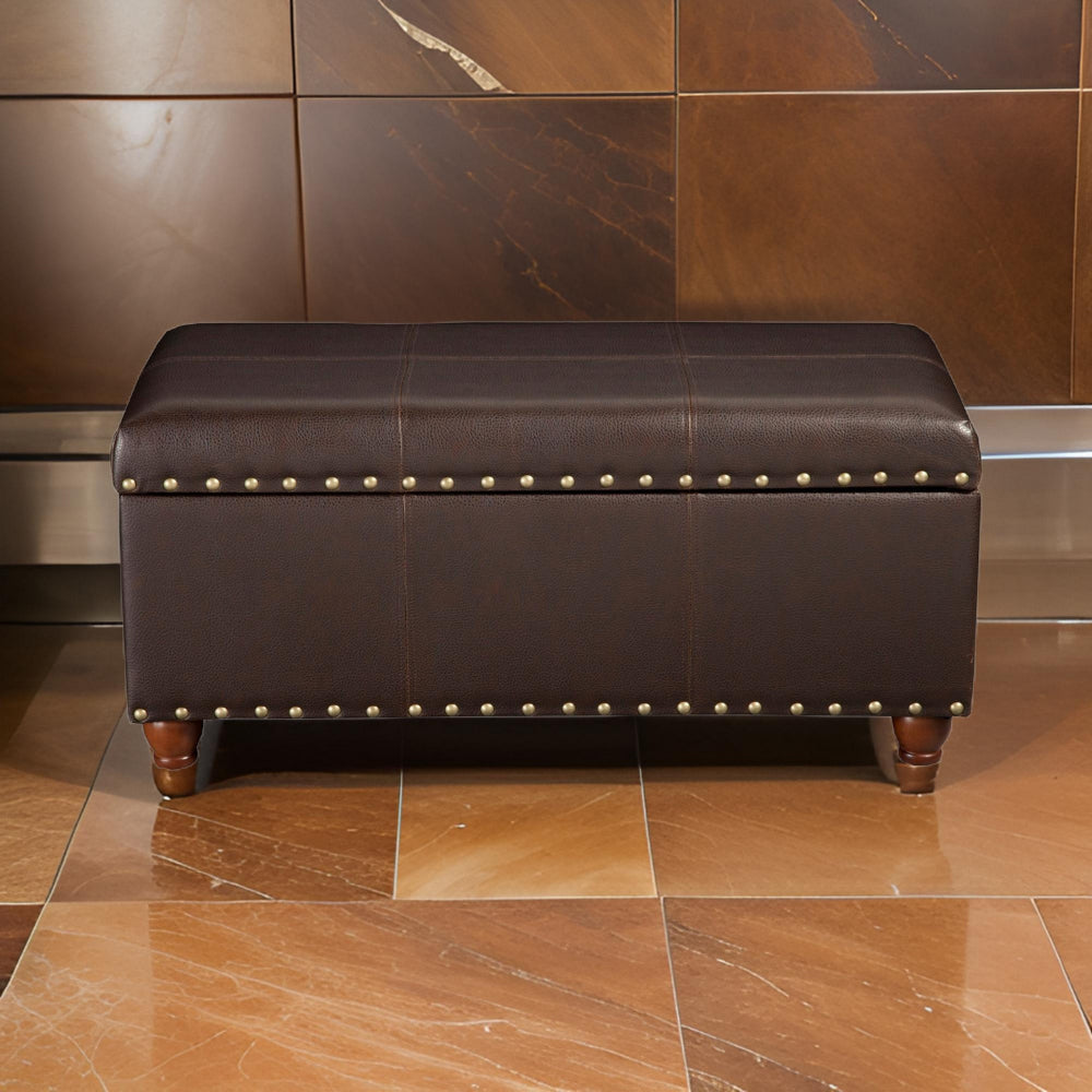 Leatherette Upholstered Wooden Storage Bench with Nail Head Trim Accent, Espresso Brown - N8521-E208 By Casagear Home