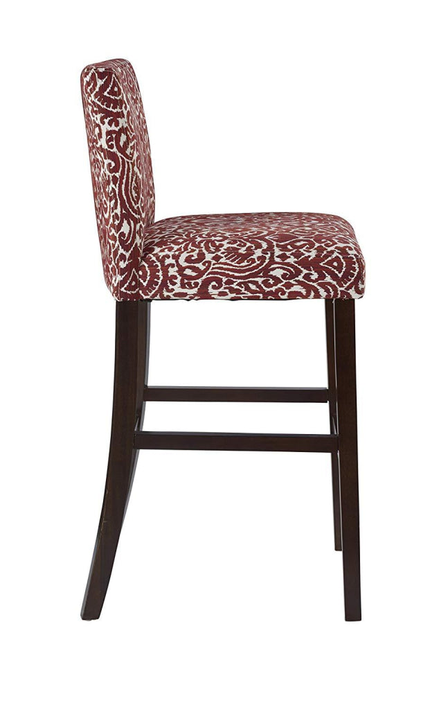 Wooden Bar Stool with Patterned Fabric Upholstery Red and White LHD-0226LAV01U