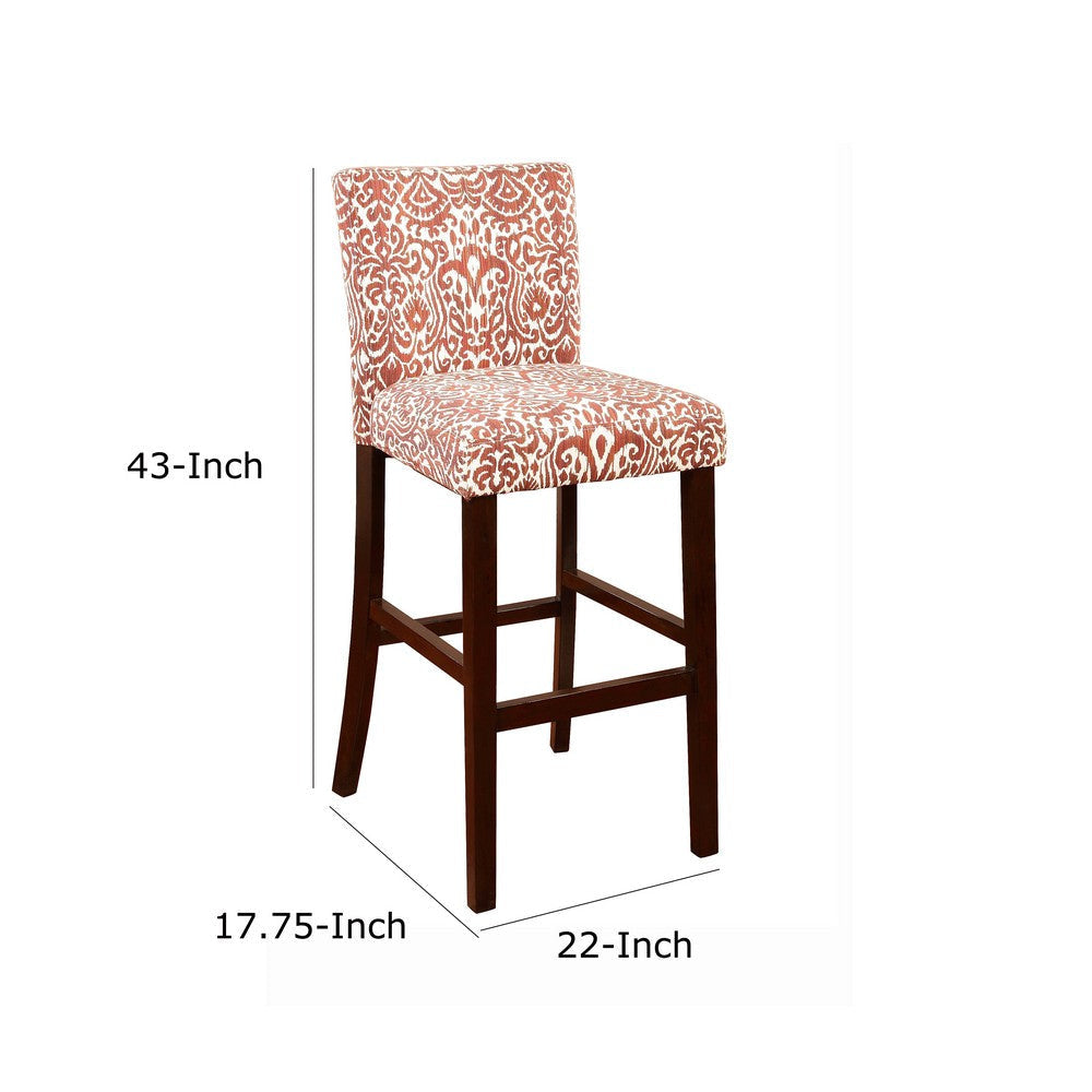 Wooden Bar Stool with Patterned Fabric Upholstery Red and White LHD-0226LAV01U