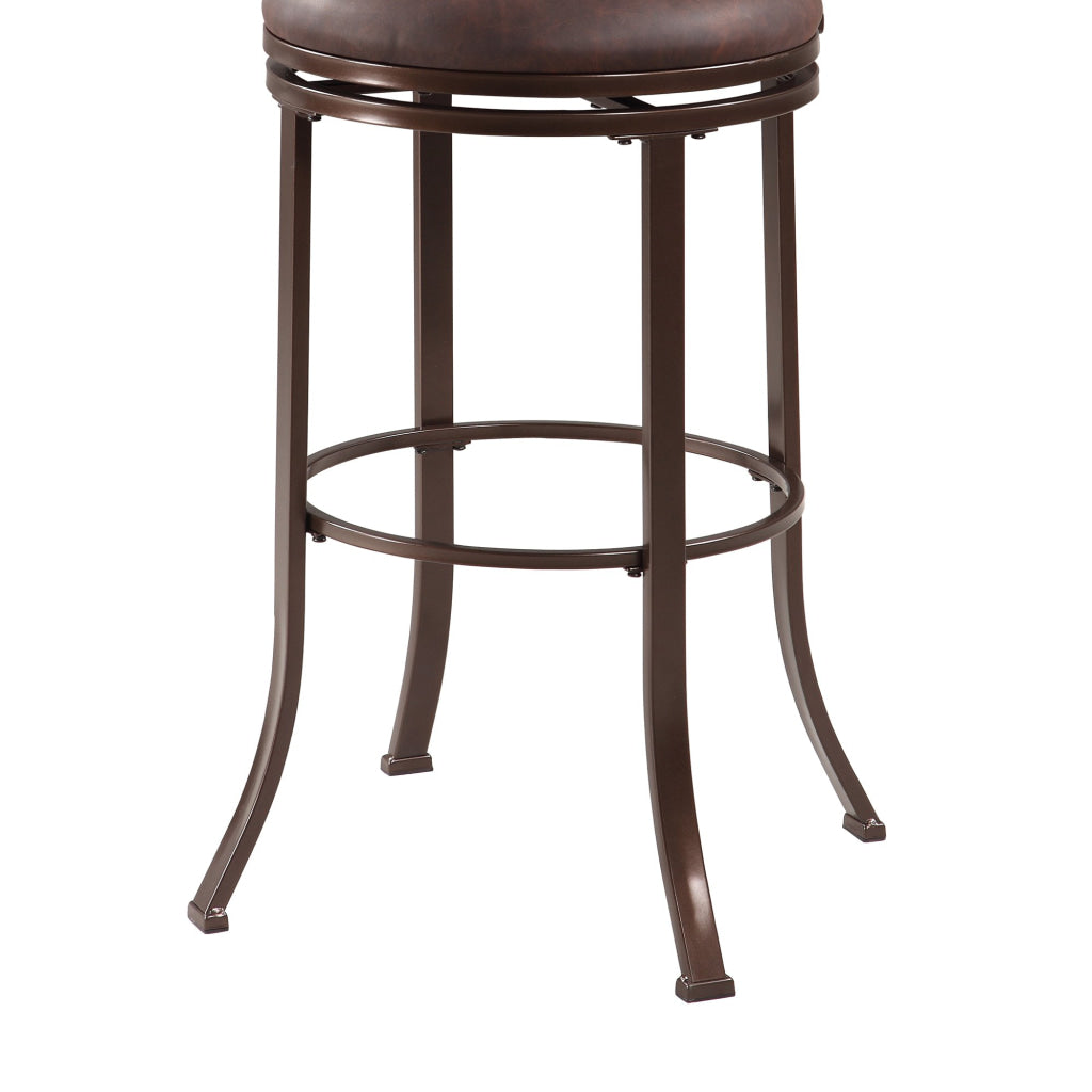 Metal Bar Stool with Cushioned Swivel Seat and Flared Legs Brown LHD-034549MTL01U