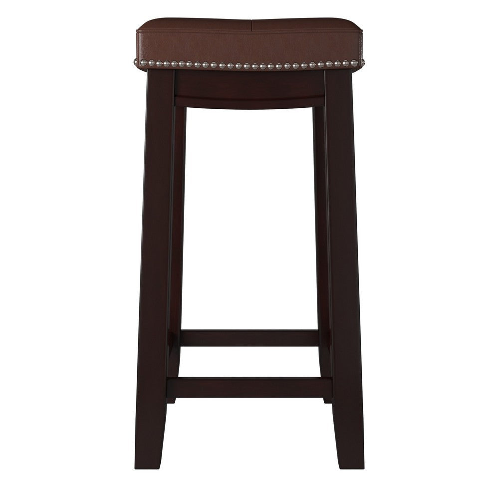 Wooden Bar Stool with Faux Leather Upholstery Brown - 55816BRNPU-01-KD-U LHD-55816BRNPU-01-KD-U