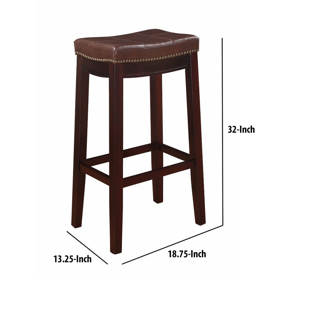 Wooden Bar Stool with Faux Leather Upholstery Brown - 55816BRNPU-01-KD-U LHD-55816BRNPU-01-KD-U