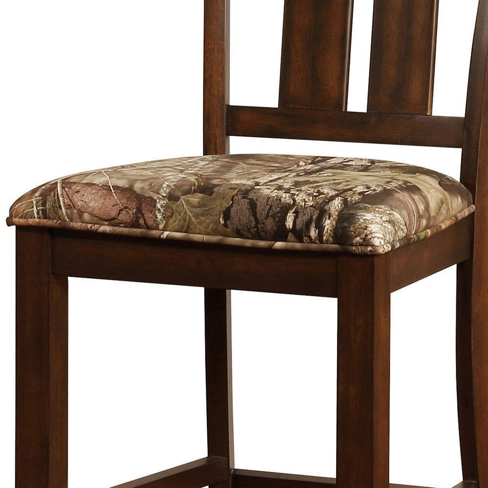 Wooden Bar Stool with Camouflage Fabric Seat Brown - BS211MOSS01U LHD-BS211MOSS01U