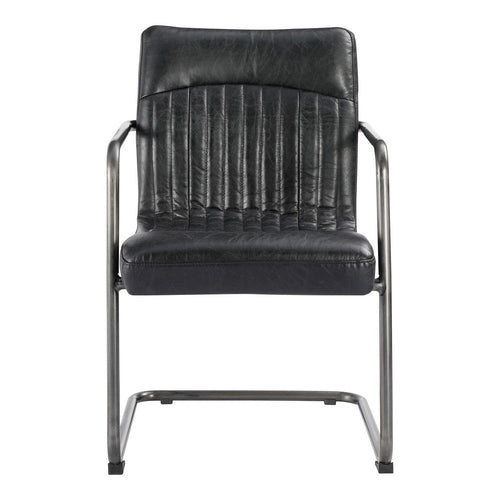 Ansel Arm Chair Onyx Black Leather - Set Of Two