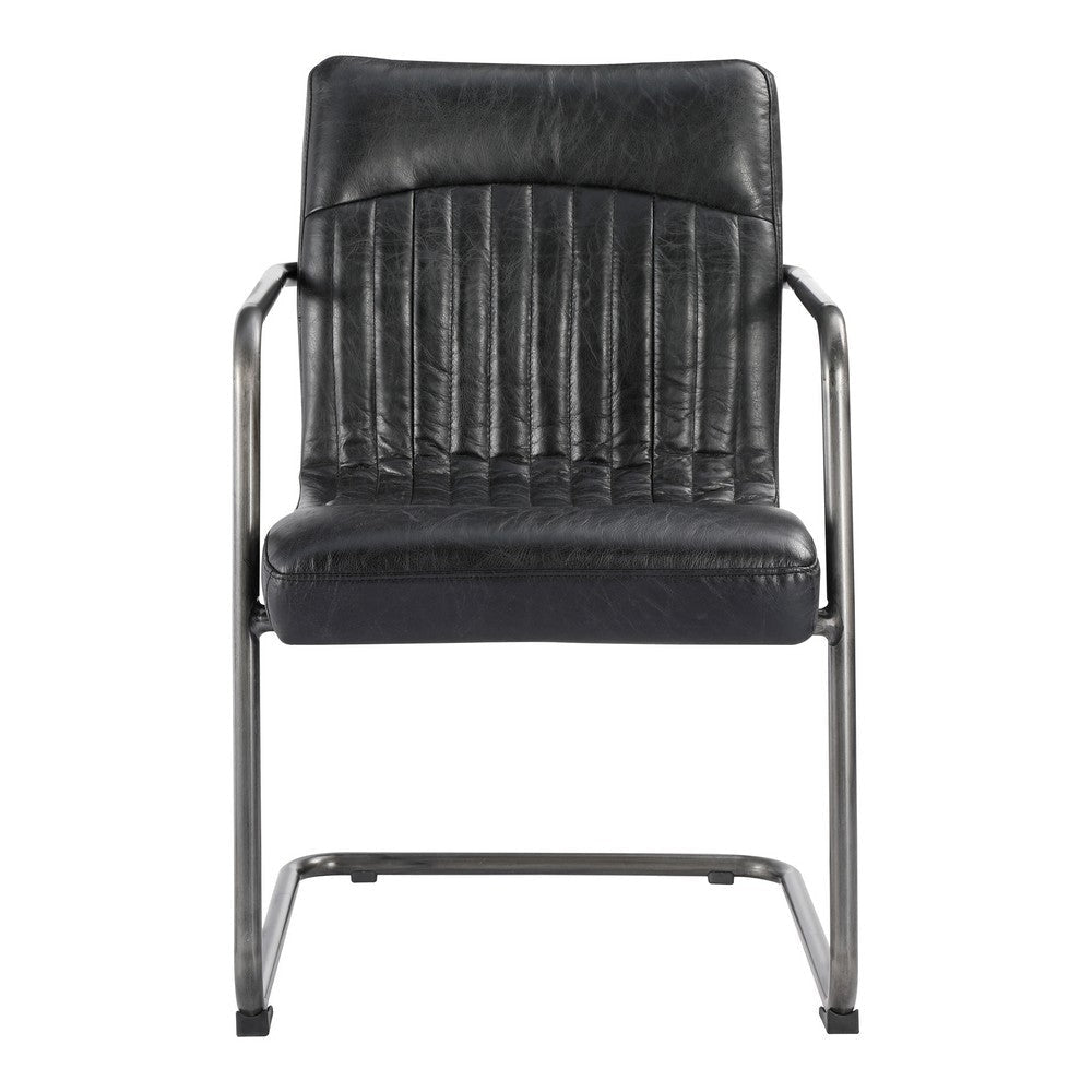 Ansel Arm Chair Onyx Black Leather - Set Of Two