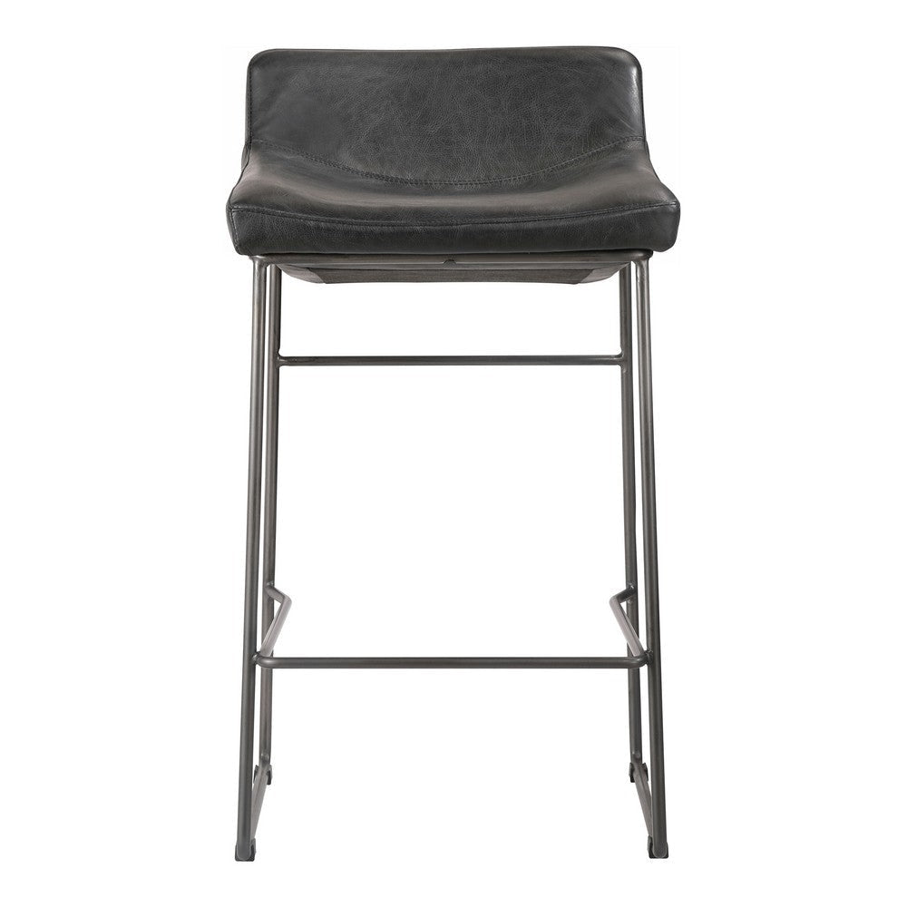 Starlet Counter Stool Onyx Black Leather - Set Of Two