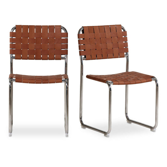 Moma Stainless Steel Dining Chair 
Brown Leather - Set Of Two