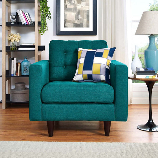 Modway Empress Mid-Century Modern Upholstered Fabric, Armchair, Teal