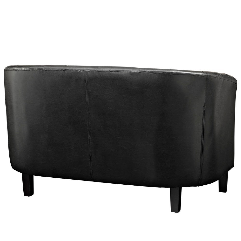 49 Inch Curved Loveseat, Deep Button Tufting, Black Faux Leather - No Shipping Charges