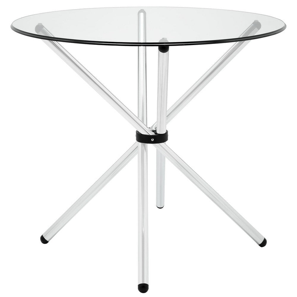 Modway Baton 36" Modern Kitchen and Dining Table with Round Glass Top and Stainless Steel Base