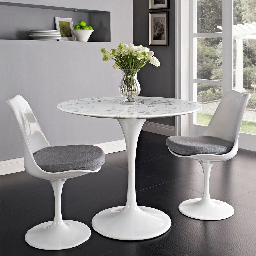 Modway Lippa 36’’ Mid-Century Dining Table with Round Artificial Marble Top in White MDY-EEI-1129-WHI