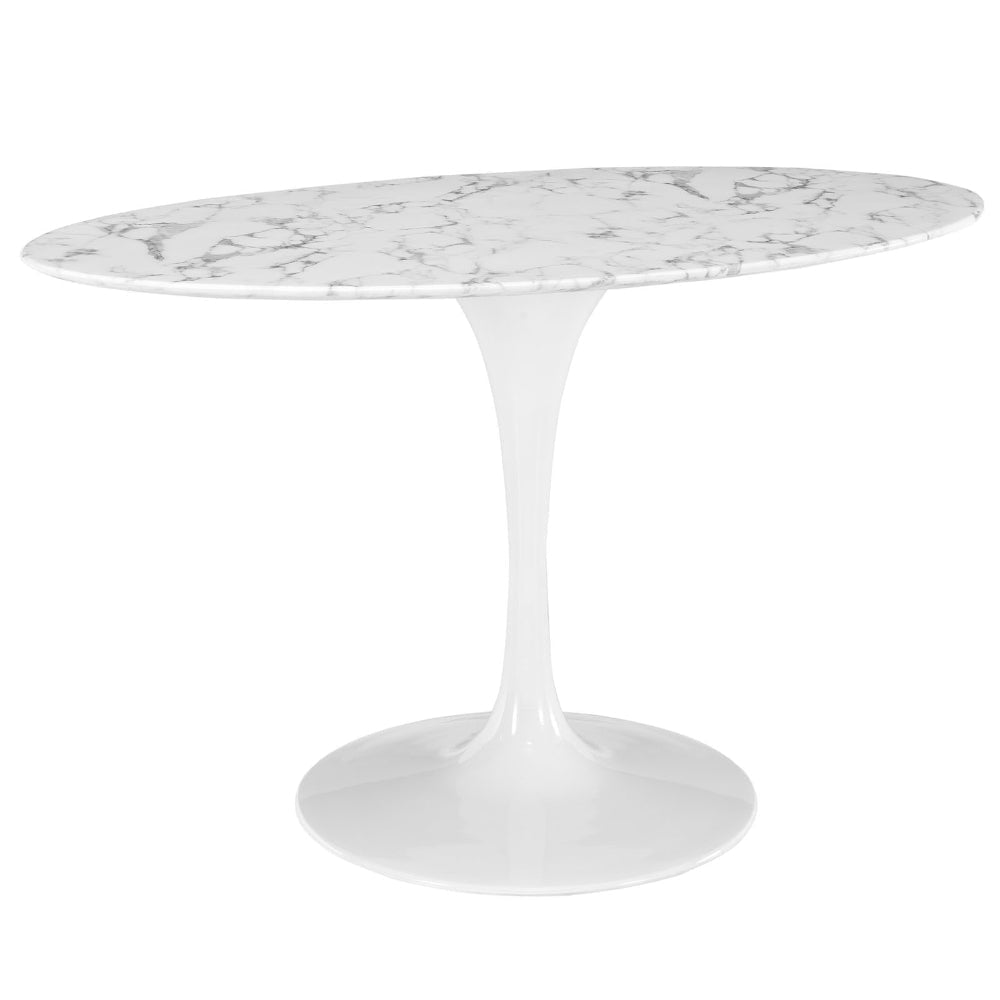 Modway Lippa 54’’ Oval-Shaped Mid-Century Modern Dining Table with Artificial Marble Top and White Base MDY-EEI-1134-WHI