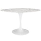 Modway Lippa 54" Oval-Shaped Mid-Century Modern Dining Table with Artificial Marble Top and White Base