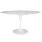 Modway Lippa 60" Oval-Shaped Mid-Century Modern Dining Table with Artificial Marble Top and White Base